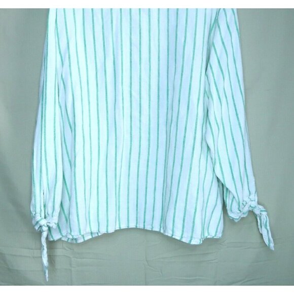 Scoop Linen Blend Shirt Women's Size XXL (20) Dress Tie Sleeve Cuffs Striped EUC - Picture 6 of 9